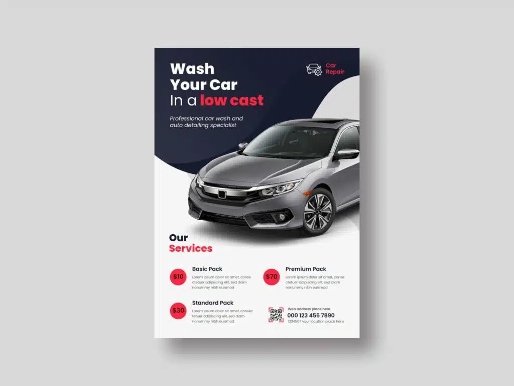 Car wash company marketing flyer design