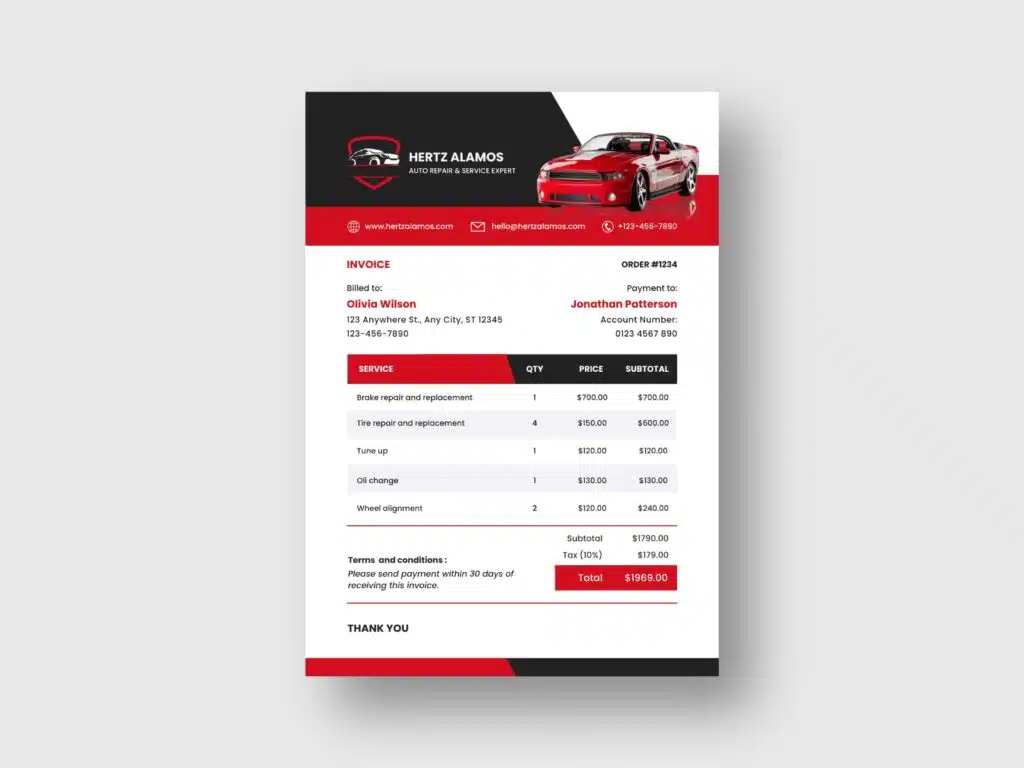 Auto Repair & Service Expert Company Invoice Design