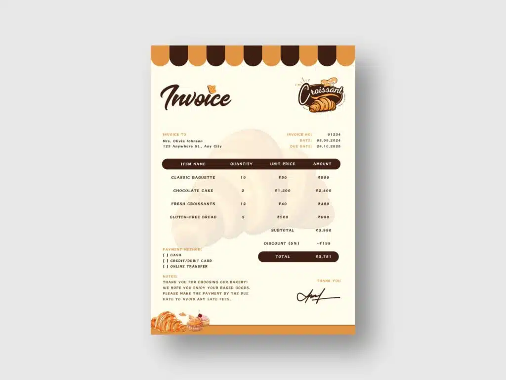 Bakery Shop Invoice Design
