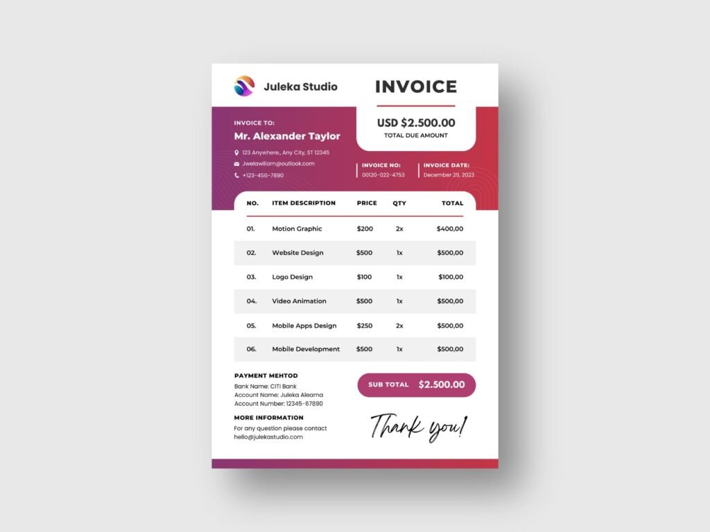 Digital Agecny Branding Invoice Design