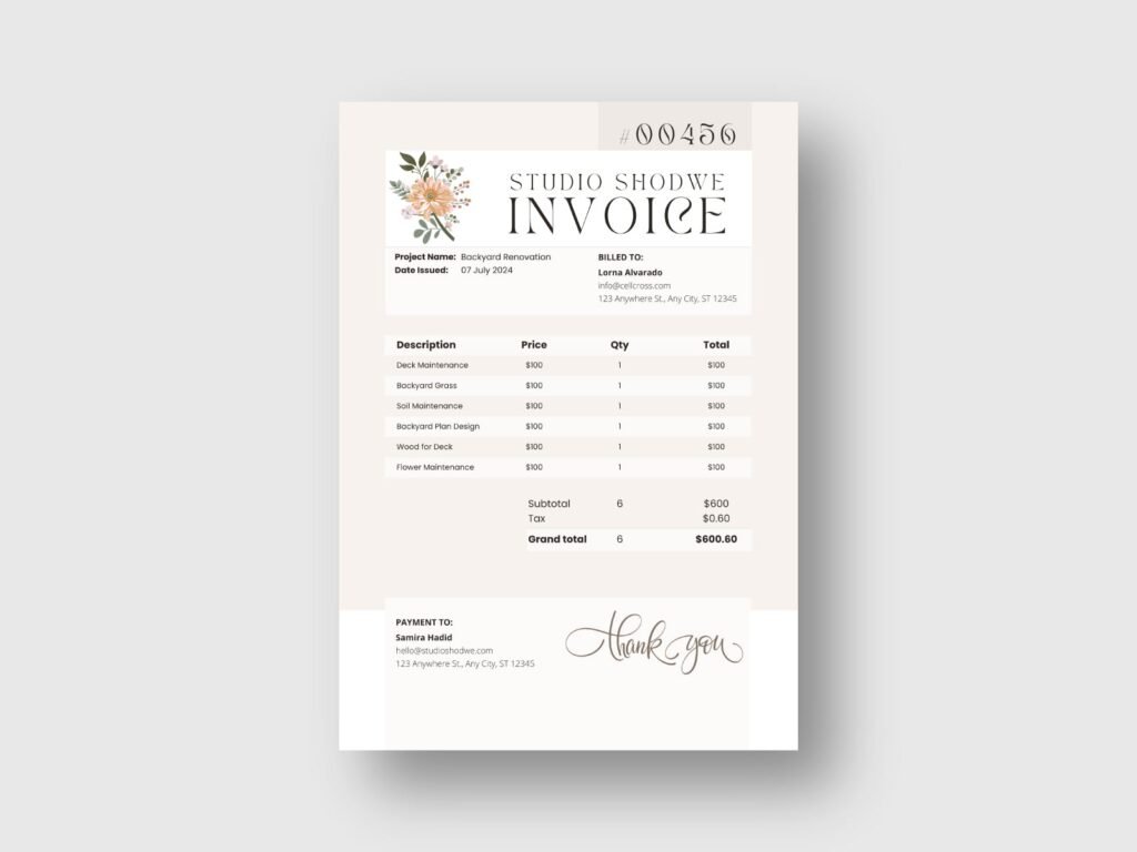 Home Decor & Furniture Company Invoice Design