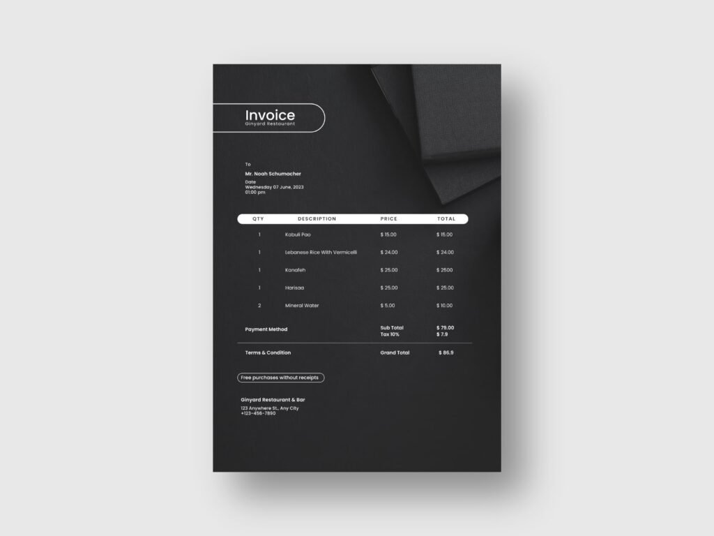 Restaurant Company Invoice Design