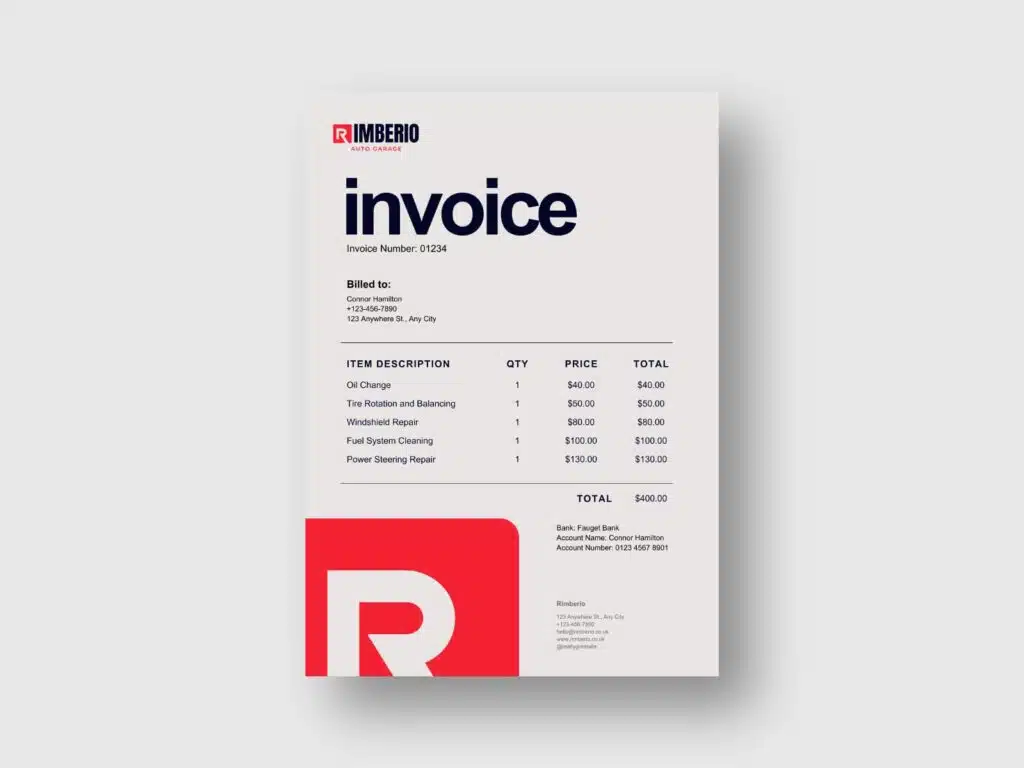Rimberio Auto Garage Invoice Design