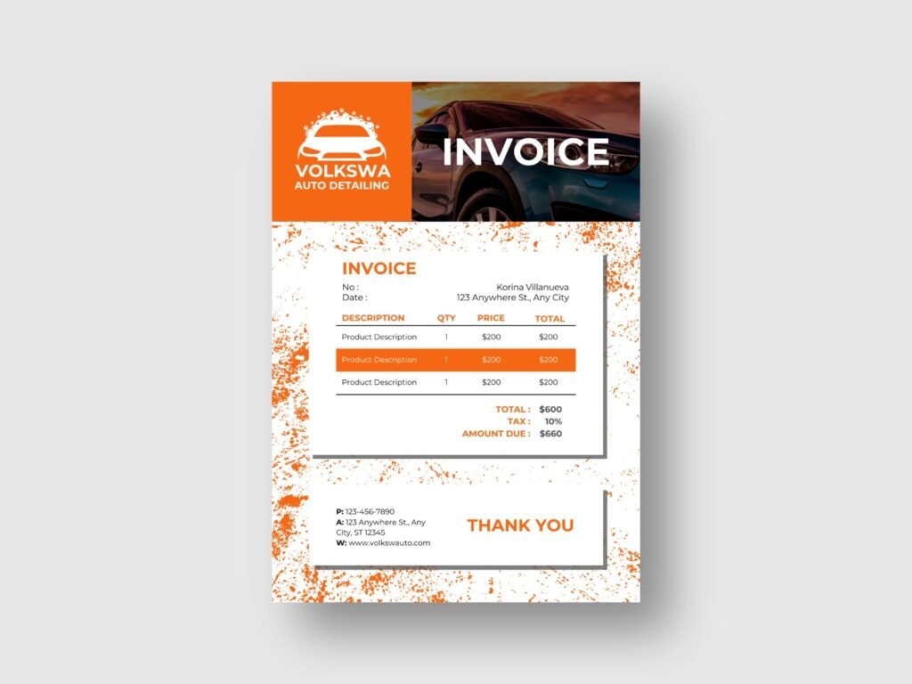 Volkswa Auto Detailing Company Invoice Design