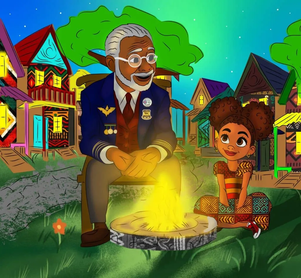 An African-American girl listening to her grandfather