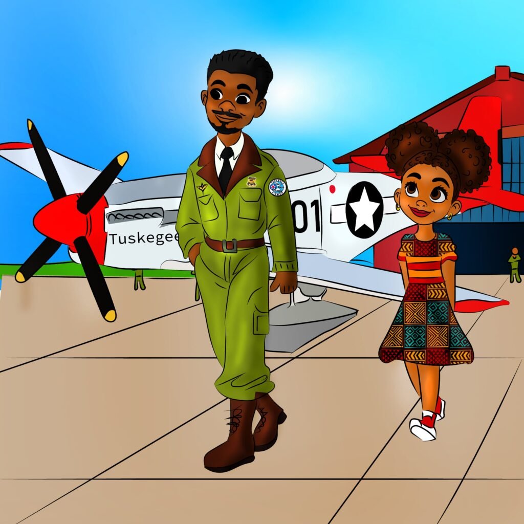 Mali walking with grandpa cecil at Tuskegee flght