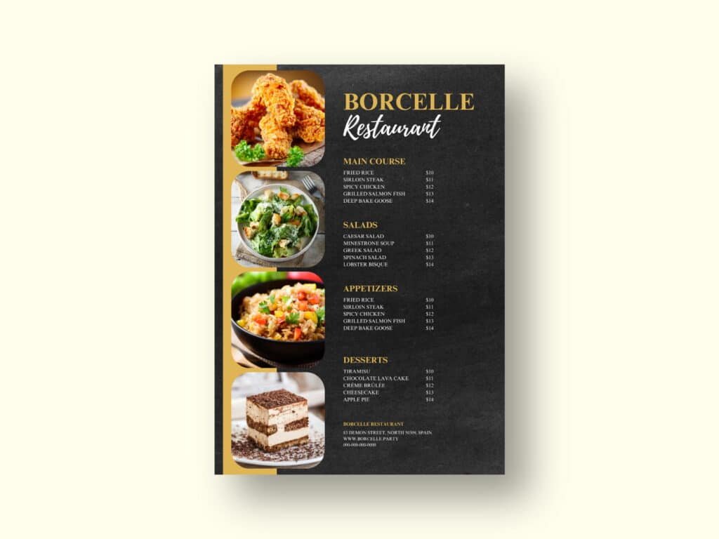 Borcelle Restaurant Menu Design