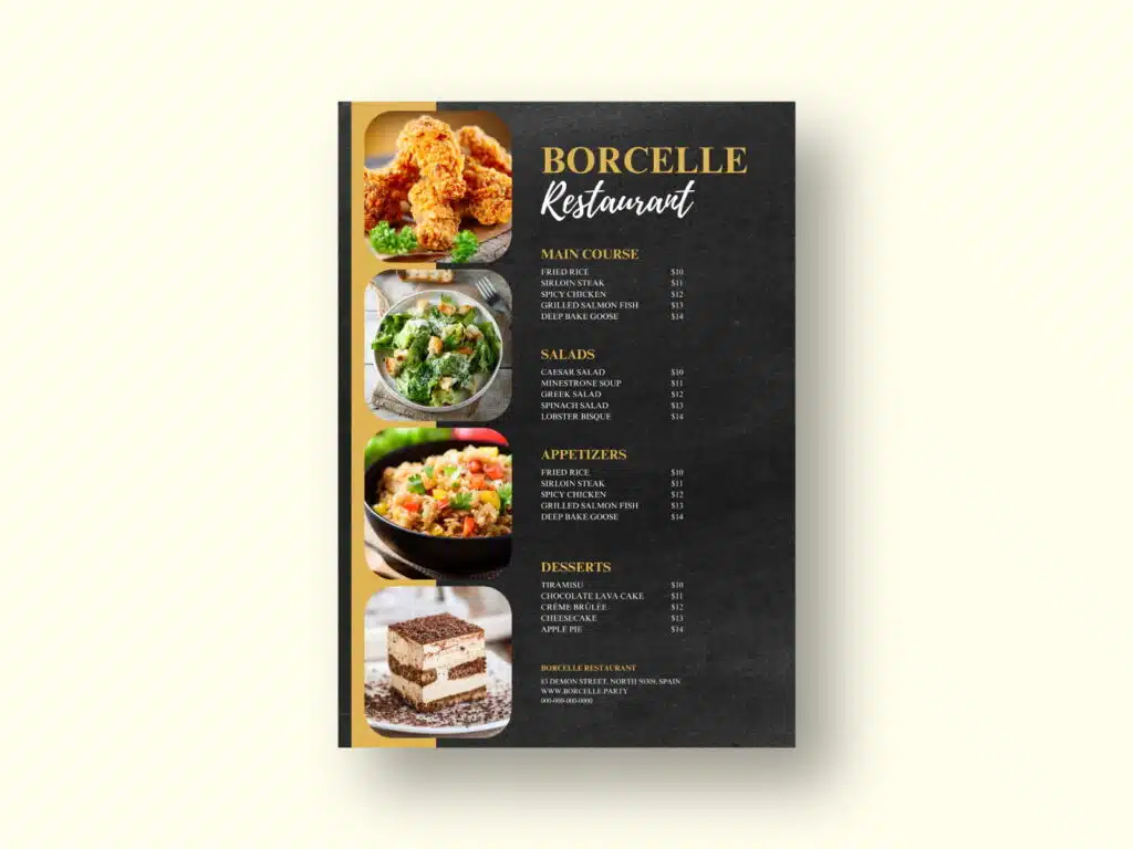 Borcelle Restaurant Menu Design