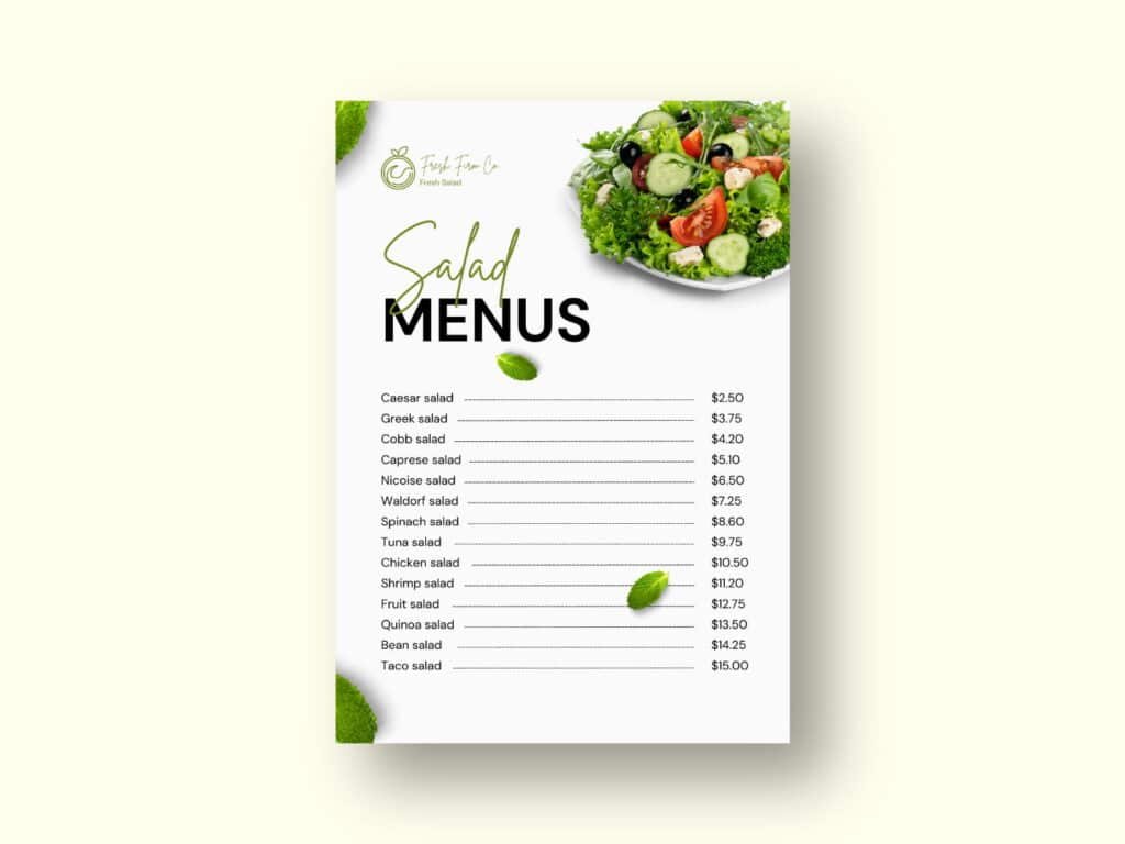 Fresh Firm Cetering Services Menu Design