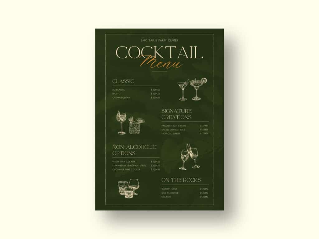 SMC BAR & PARTY CENTER Menu Design