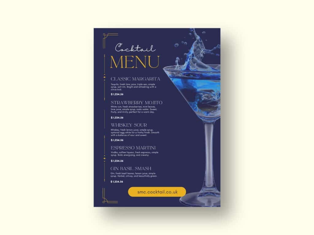 SMC Cocktail in London - Menu Design